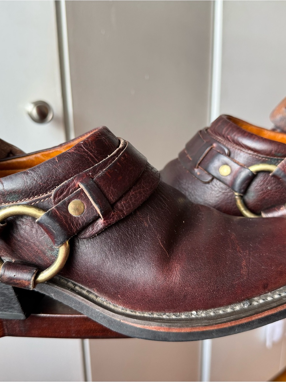 Vintage Frye Black Label Leather Harness Mules | Made in USA | Square Toe Clogs